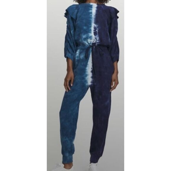 Something Navy Meghan Ruffle Tie Dye Jumpsuit Sz. XS - Picture 2 of 8